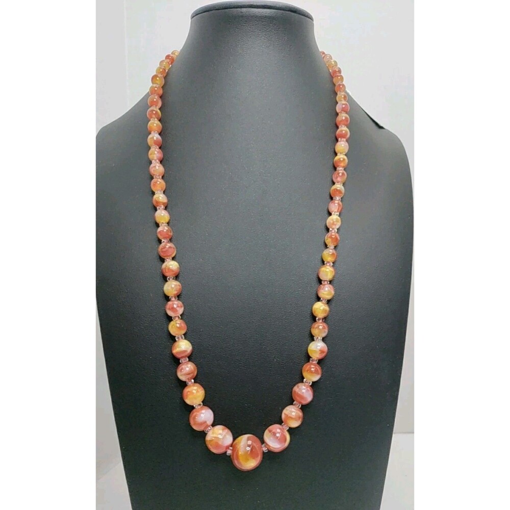 Graduated Glass Bead Necklace Orange/Yellow 22" Vintage